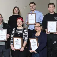 5 nominees and award winners from the School of Engineering with Technician Steering Committee Chairperson Sally Morgan