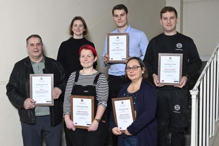 5 nominees and award winners from the School of Engineering with Technician Steering Committee Chairperson Sally Morgan